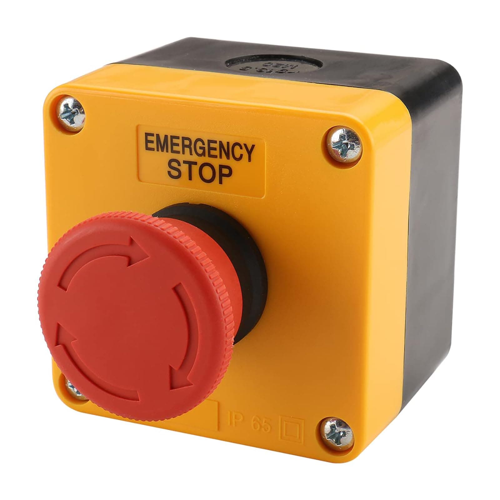 Red Sign Emergency Stop Switch Push Button, Weatherproof Push Button Switch with Box, 10A 660V 1NO 1NC