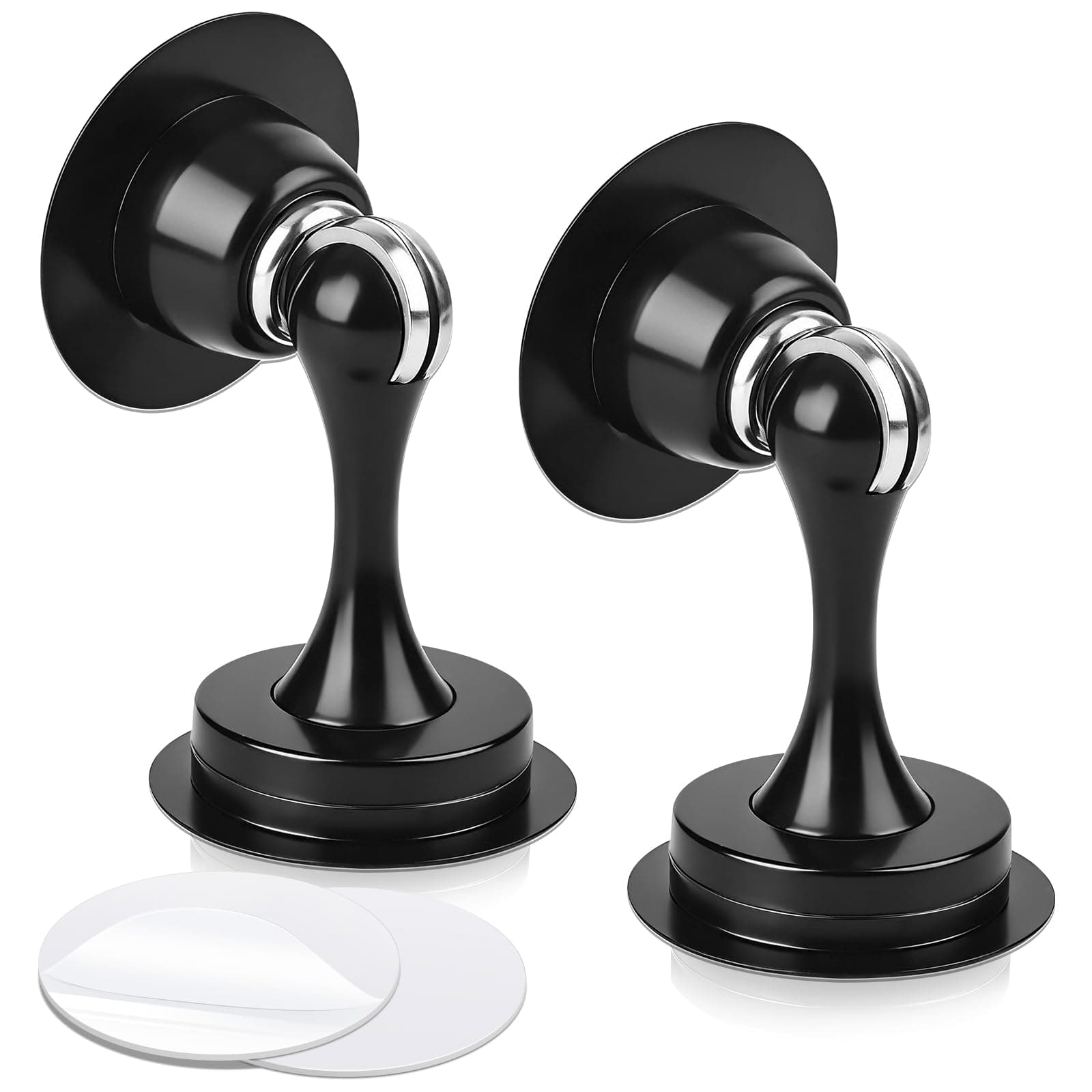 Door Stop, Magnetic Door Stops, 2 Pack Wall Floor Mounted Black Magnetic Door Catch Holder, Stainless Steel Soft-Catch Doorstop, Keep Door Open