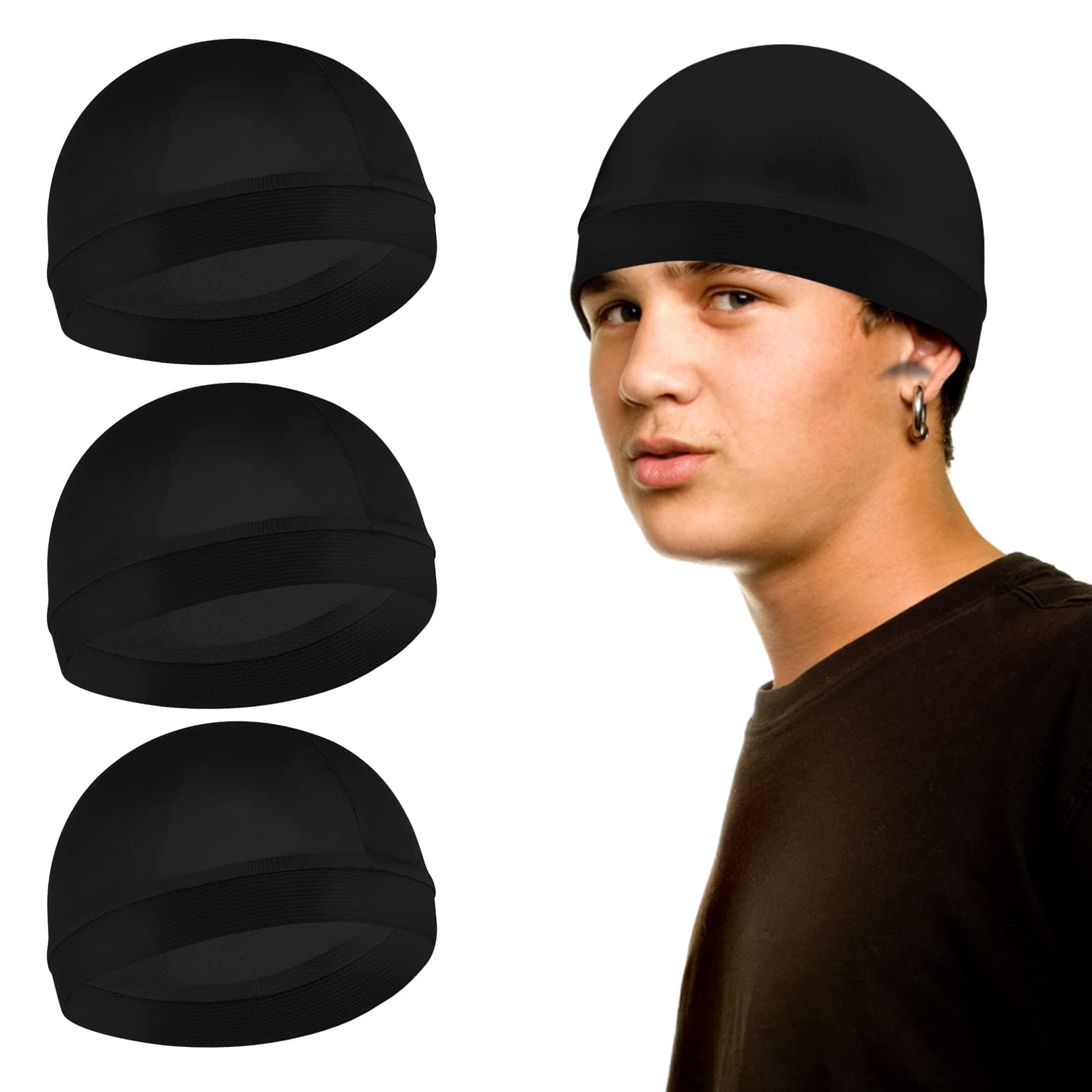 Sibba 3 Pieces Unisex Satin Silky Wave Caps 360 540 720 Wave Elastic Band Silky Durag Headwear Stockings Wig Beanie Cap