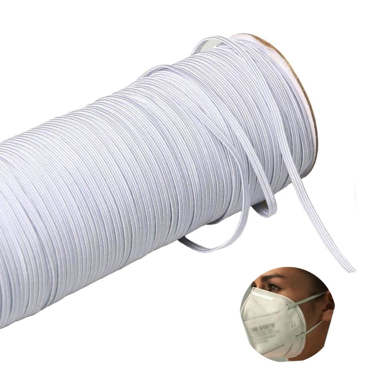 MYUREN 200 Yards Length 1/8 Inch Width Braided Elastic Band White Elastic Cord Heavy Stretch High Elasticity Knit Elastic Band for Sewing Crafts DIY,Bedspread, Cuff