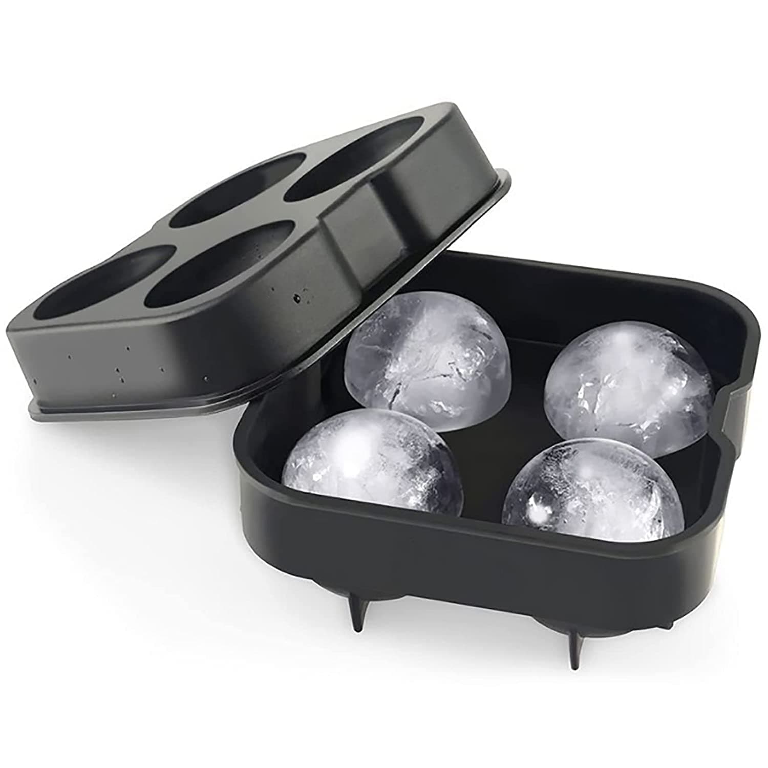 Sampton ice Trays for Freezer Whiskey Ice Cube Silicone Ball Maker Mold Sphere Mould 6 Holes New Ice Balls Party Brick Round Tray Bar Tool ice for Whiskey-Silicone-Black Color