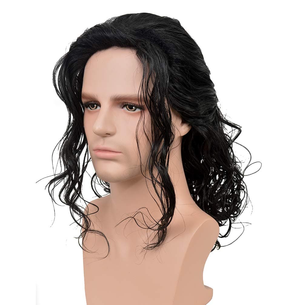 80S Disco Wig for Men,Long Wavy Black Rocker Style Punk Metal Sytle Costume Wig for Men