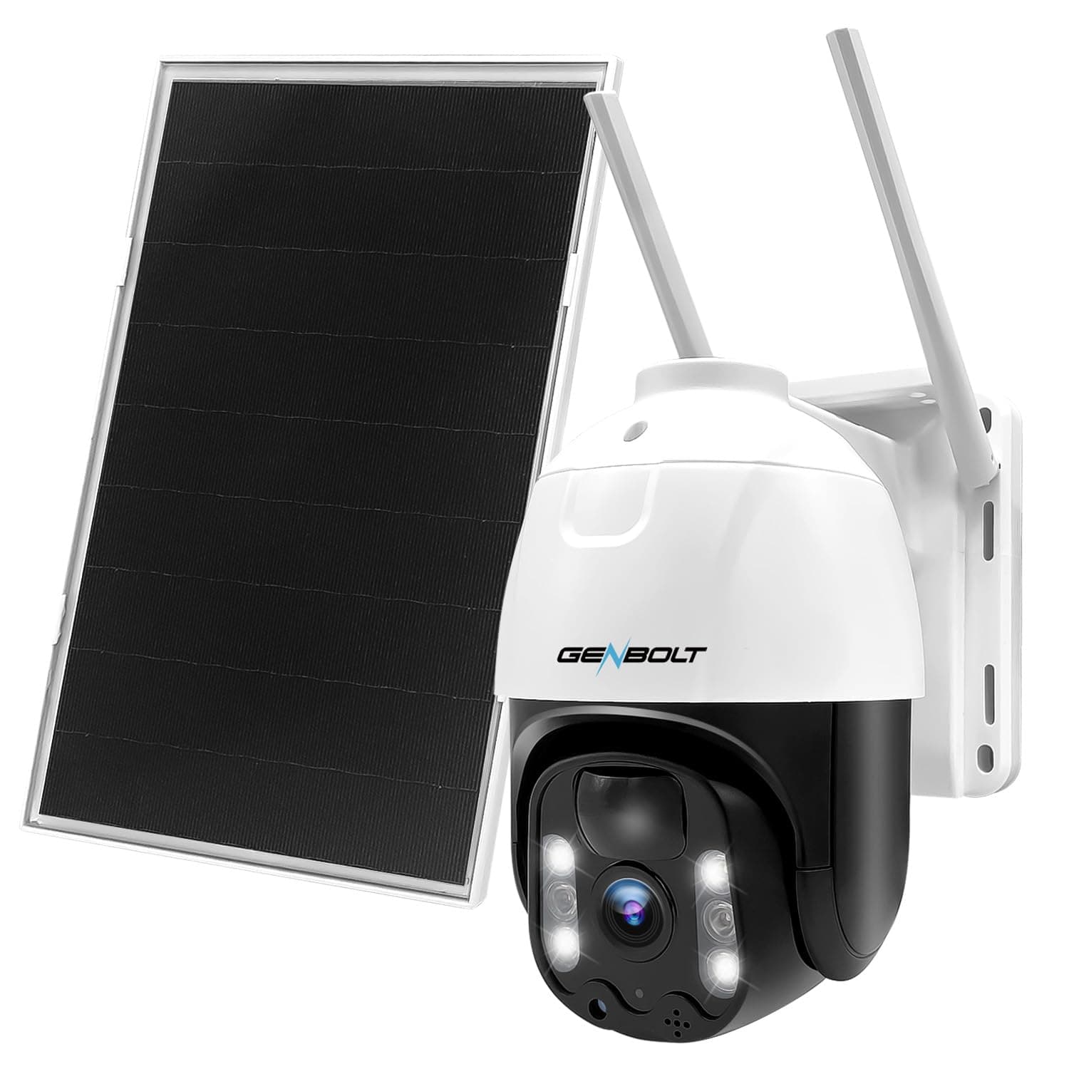 GENBOLT 4G LTE Solar Security Camera Outdoor Wireless, 2K 8W 15600mAh Battery Operated Surveillance Camera No WiFi, Floodlight PTZ IP Camera System with SIM Card, PIR Siren Alarm Humanoid Detection