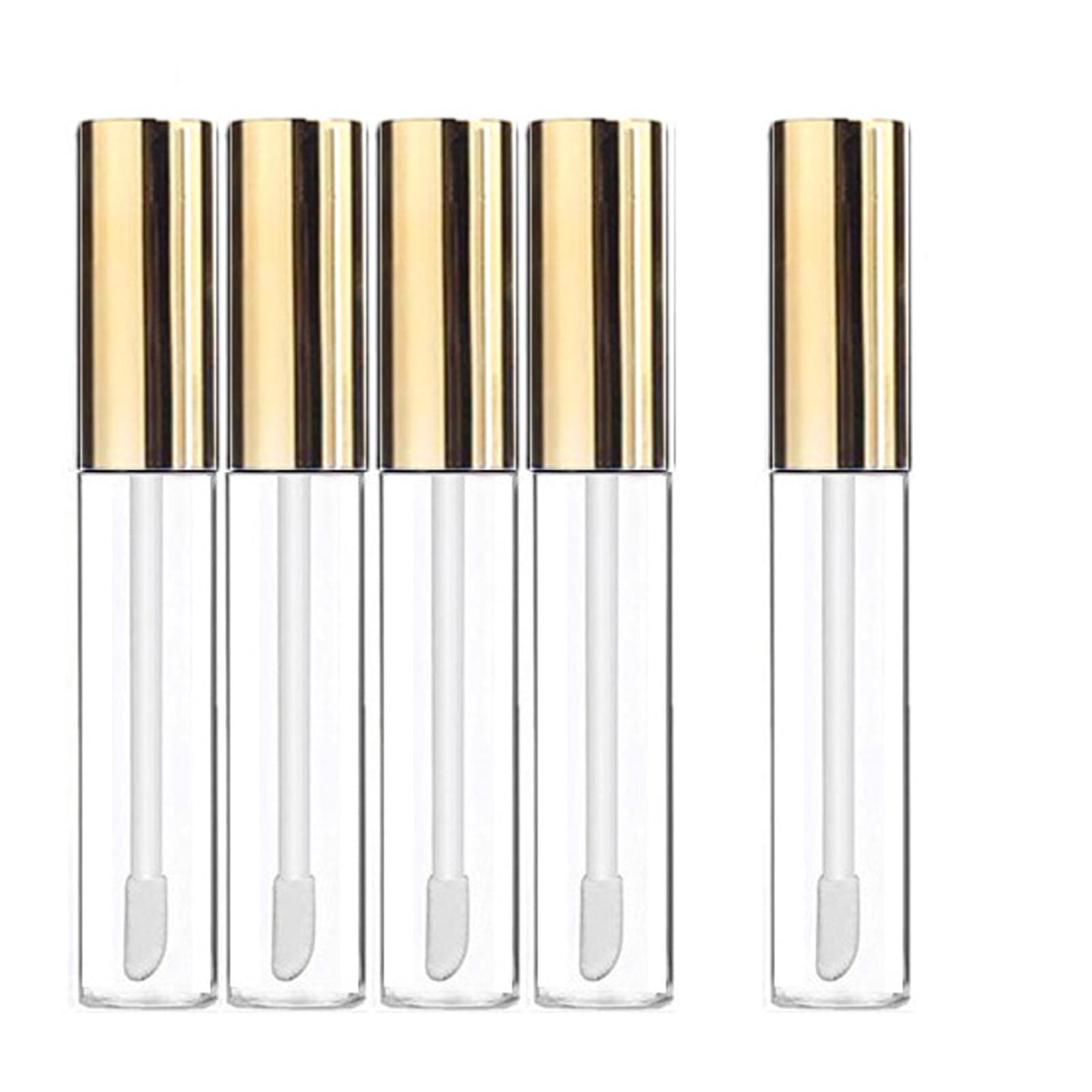 Empty Lip Gloss Tubes with Wand Refillable Cosmetic Containers Bottles Gold 10 ml 5 Pack