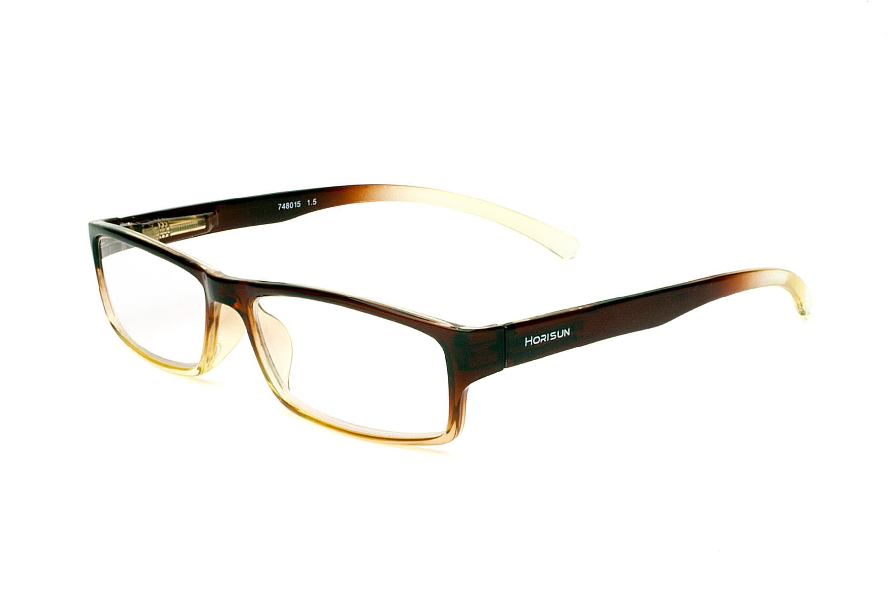 Horisun 748025 Designer Reader EyeWear with Dark Brown and Yellow Frame and Clear Lens