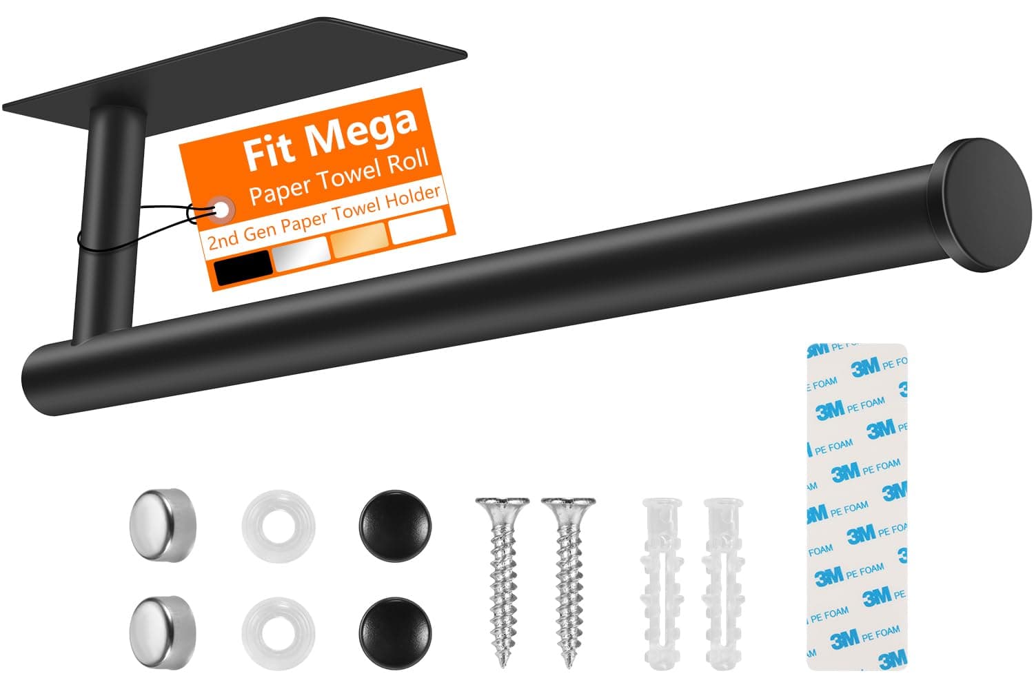 2nd Gen Paper Towel Holder Under Cabinet No Drilling, [More Sturdy] Self Adhesive or Drilling Paper Towel Holder Wall Mount for Kitchen,RV [Fit Mega Paper Towel Roll] SUS304 Stainless Steel