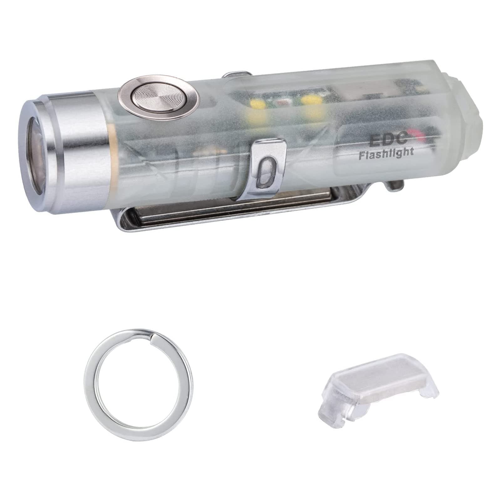 Aurora A5 G4 Rechargeable Keychain Flashlight, USB C Charging, 5000K, 420 Lumens EDC Flashlight with Magnetic Pocket Clip and Base, Fluorescent, Red Signal/White Sidelight