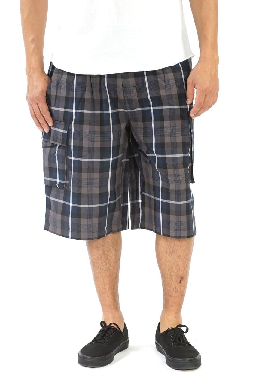 YAGO Men's Elastic Waist Drawstring Relaxed Fit Plaid Cargo Shorts S-5XL