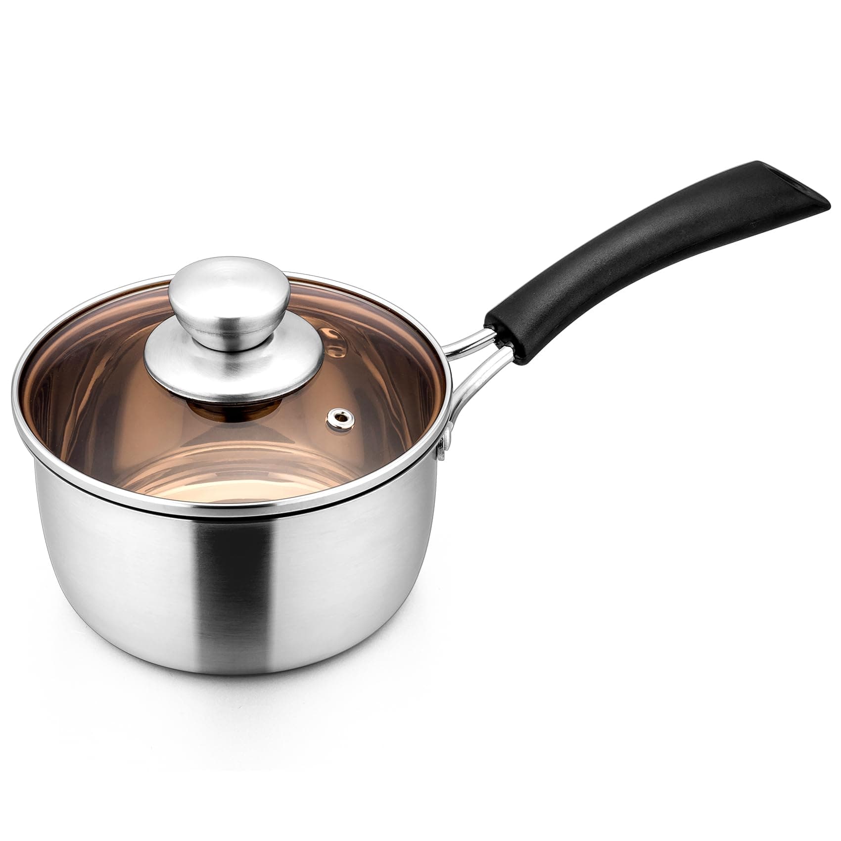 Homikit Saucepan Stainless Steel, Professional Sauce pan with Glass Lid and Heatproof Handle, Milk Pan for Home Kitchen Restaurant Cooking, Mirror Finished & Easy Clean - 16cm