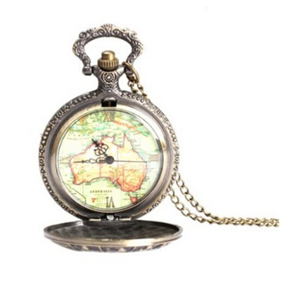 Elegant Retro Large 12 Constellation Map Design Pocket Watch Necklace Chain