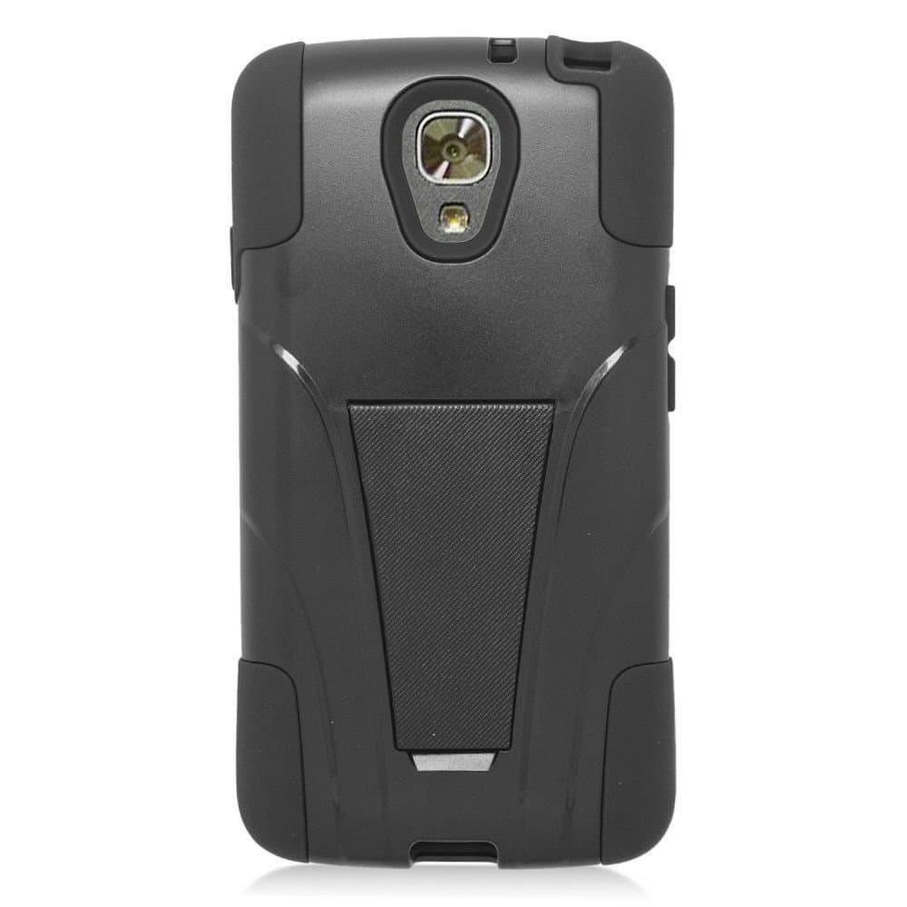 Multi Color LG LS740 Volt Heavy Duty Rugged Impact Hybrid Case Cover; Black Hard Shell Combo Holster Case Cover Kickstand Protective Case for LG LS740 Volt (Black)