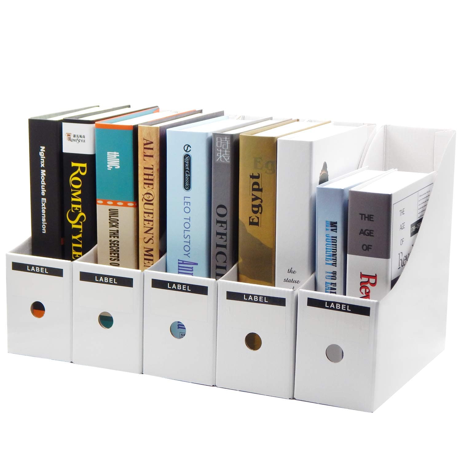 Kraft Paper Storage Box 5pcs Magazine Holder Table Storage Box for Home Office Magazine Rack Files Folder Filling Rack Box(White)