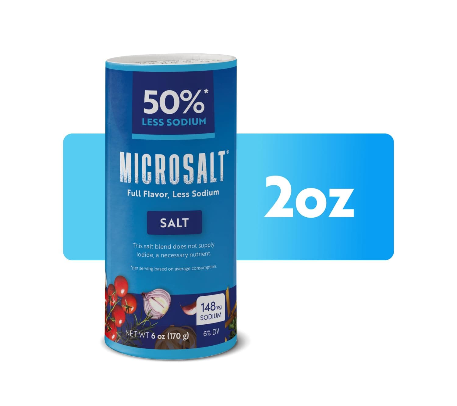 Microsalt 50% Less Sodium Salt (2 oz, Pack of 2) - Regular Salt Substitute for High Blood Pressure - Healthy Seasoning for Snacks- Full Flavor, Less Sodium