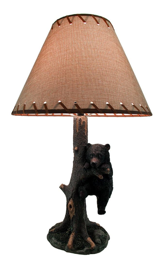 Rustic Black Bear Hanging in a Tree Table Lamp