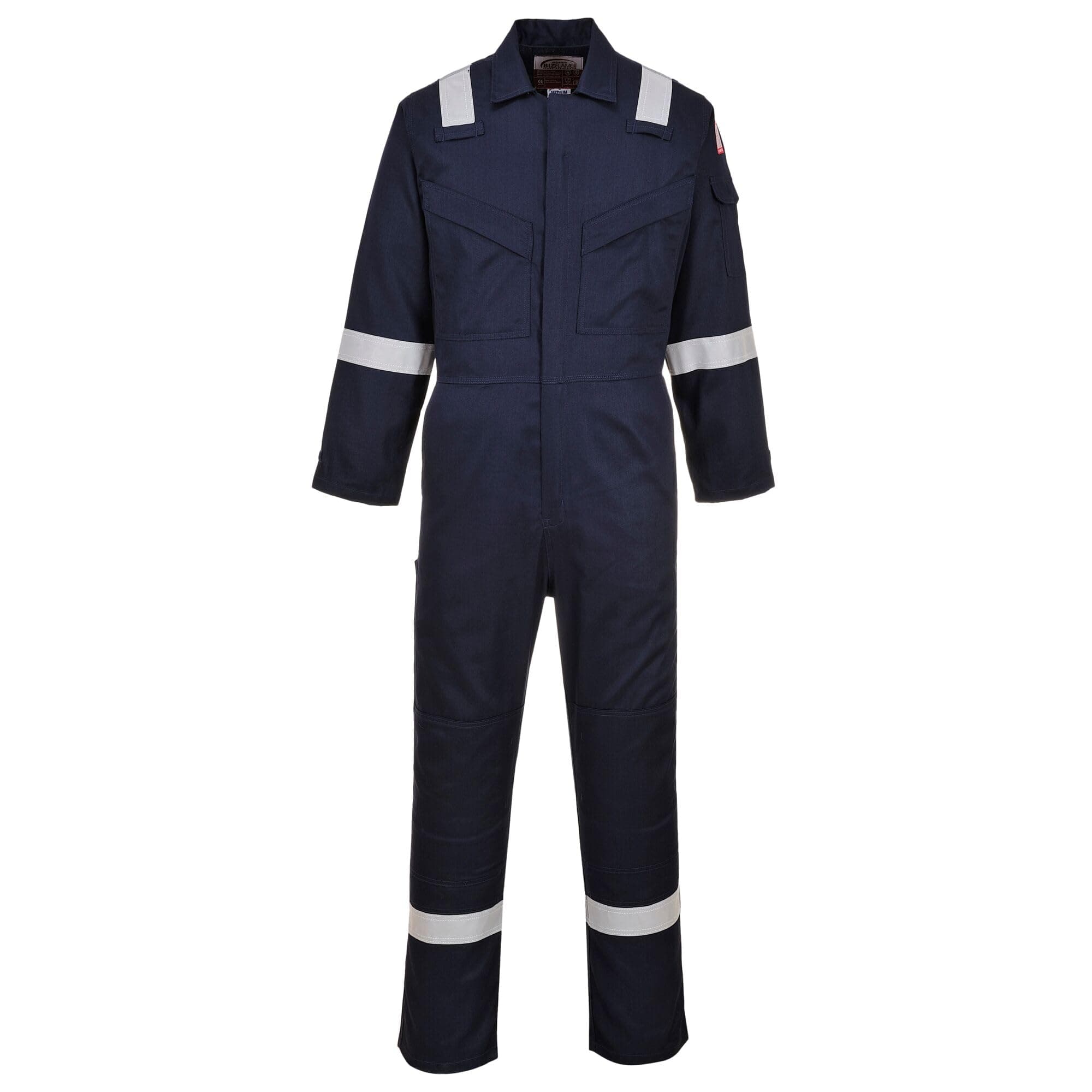 Portwest FR21 Men's Bizflame FR Lightweight Fireproof Coverall Flame Resistant Overall Anti-Static Welding Safety Boiler Suit 100% Cotton Reflective Knee Pad Pockets, Navy, XS