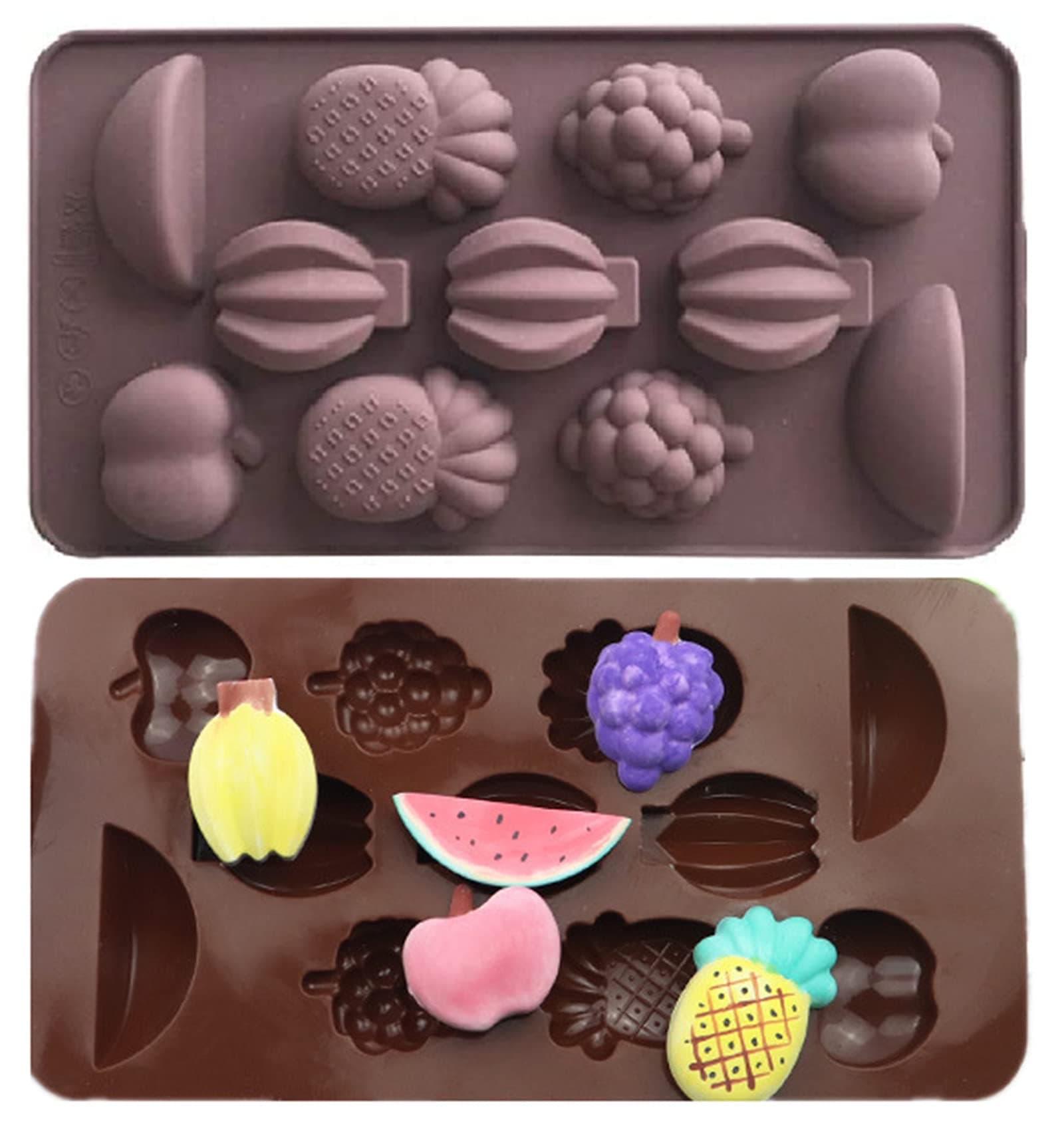 Fruits Silicone Chocolate Mold Set By Garloy,2 Pcs 11-Cavity Bananas Apples Fondant Candy Molds.Food Grade Silicone Molds for Chocolate, Candy, Jelly, Ice Trays.