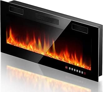 LEMBERI 36 inch Electric Fireplace Recessed and Wall Mounted,750/1500W Heater and Linear Fireplace with Touch Screen Control Panel, Timer,Remote Control,Adjustable Flame Color and Speed
