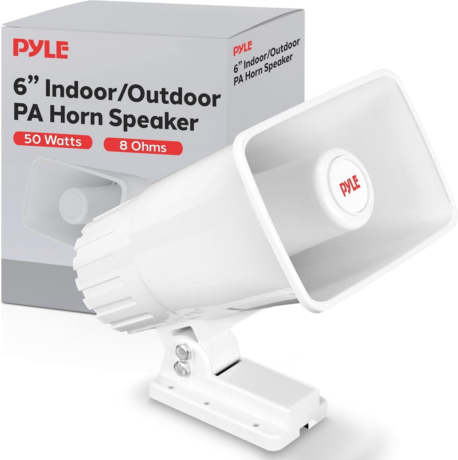 Pyle Indoor/Outdoor PA Horn Speaker - 6" PA Speaker With 8 Ohms Impedance & 50 Watts Peak Power - Mounting Bracket & Hardware Included - Pyle PHSP4 White