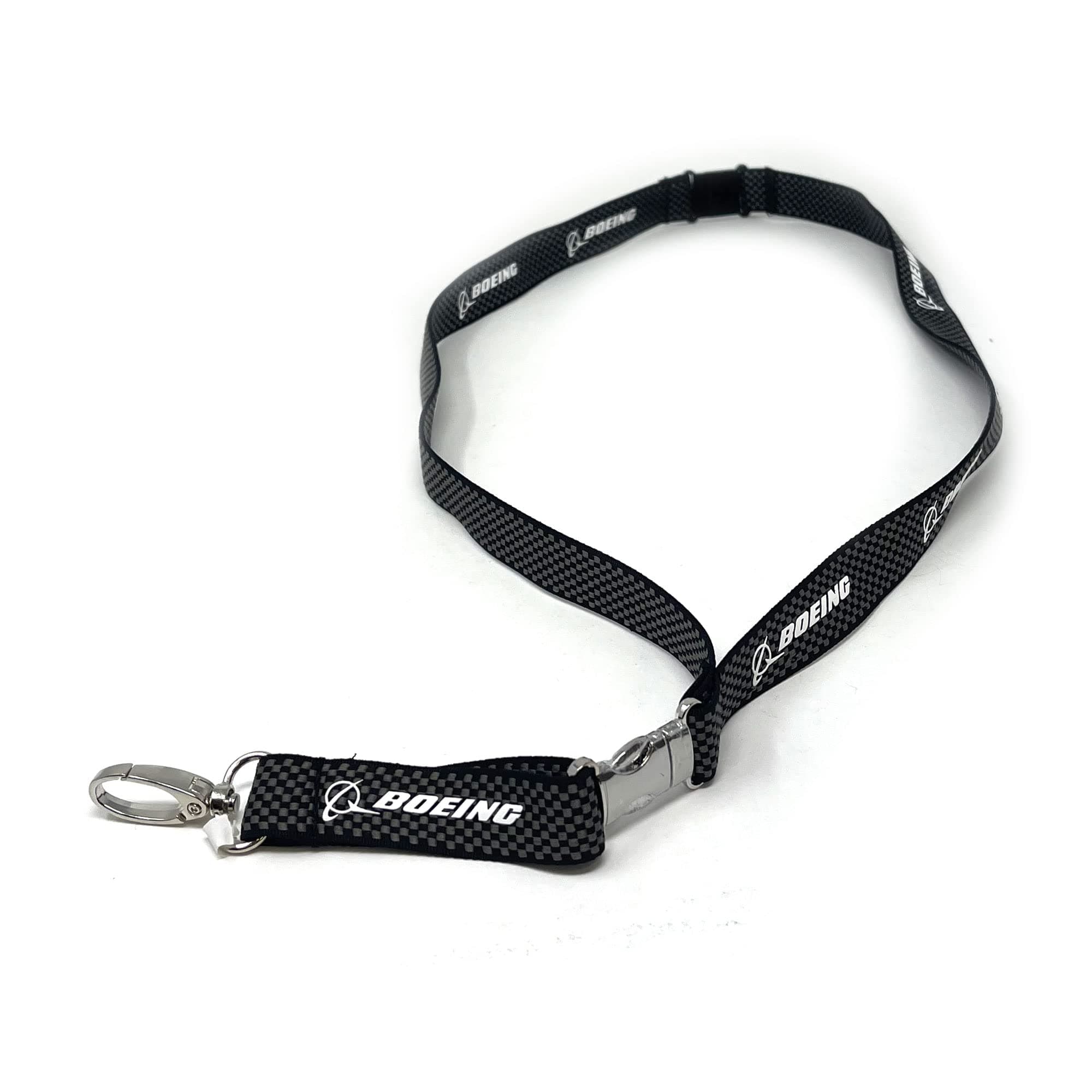 Boeing - Carbon Fiber Woven Lanyard Keychain / ID Holder, Black, Taglia unica