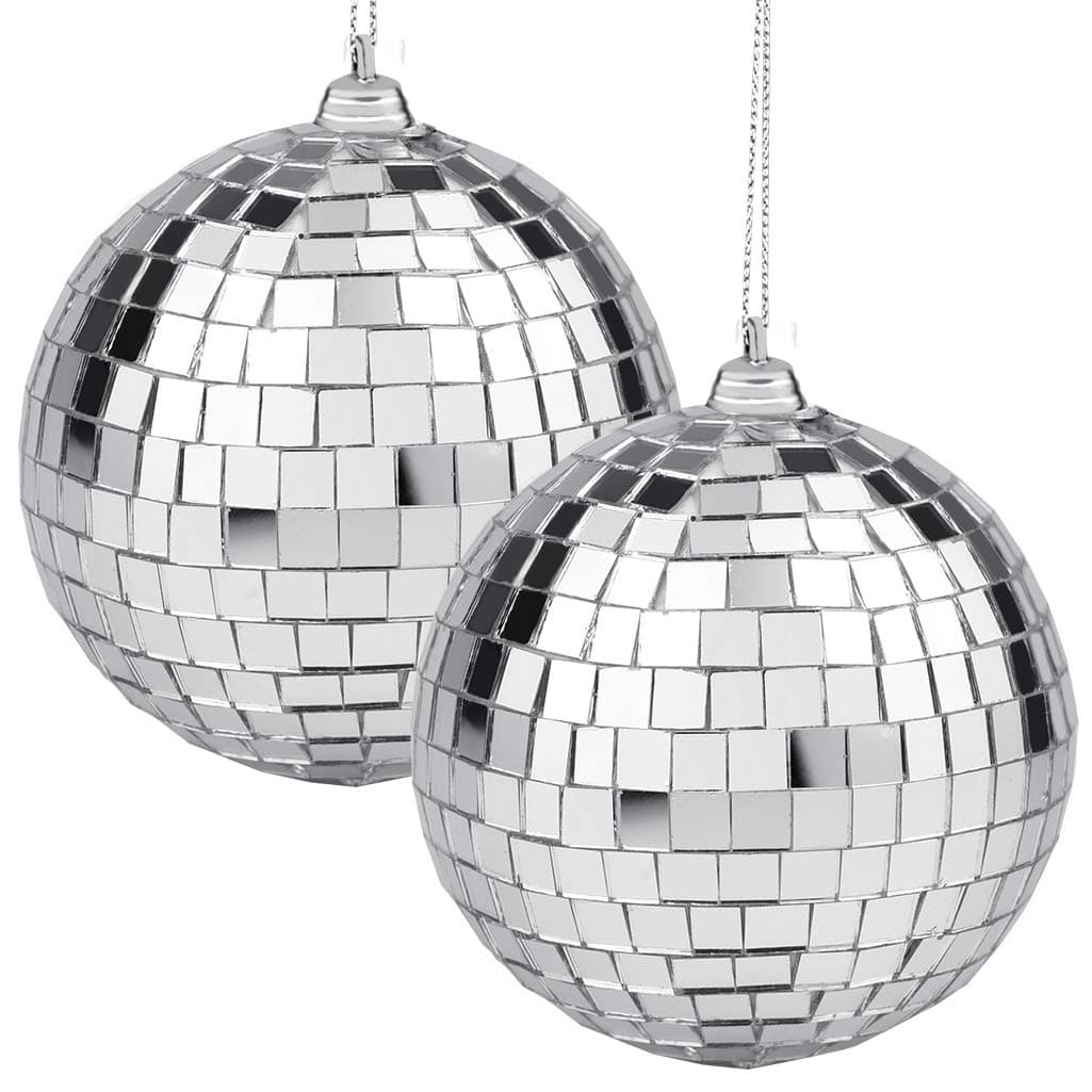 2 Pieces Disco Mirror Balls Silver Hanging Ball for 50s 60s 70s Disco DJ Light Effect Party Home Decoration Stage Props Festivals Party Favors and Supplies 4 Inch (4inch, Silver)