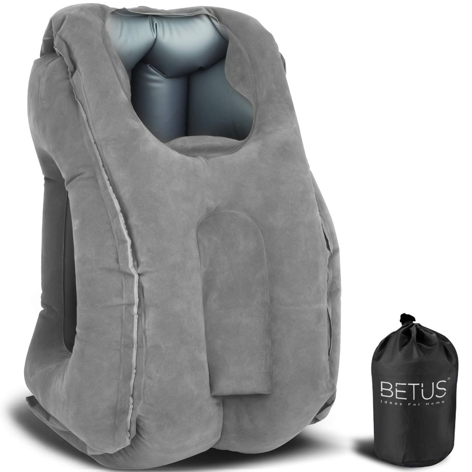 Betus Dreamer Comfort Inflatable Travel Pillow for Airplane - Ergonomic Design & Comfortable Neck Head Rest Pillow for Long Sleeping on Airplane Flight, Train Trip or Office Napping