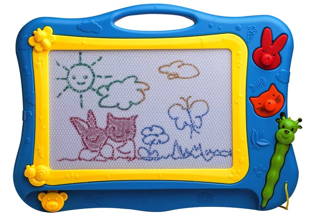 ikidsislands IKS77B [Travel Size] Color Magnetic Drawing Board for Kids, Doodle Board for Toddlers, Sketch Pad Toy for Little Boys (Blue)