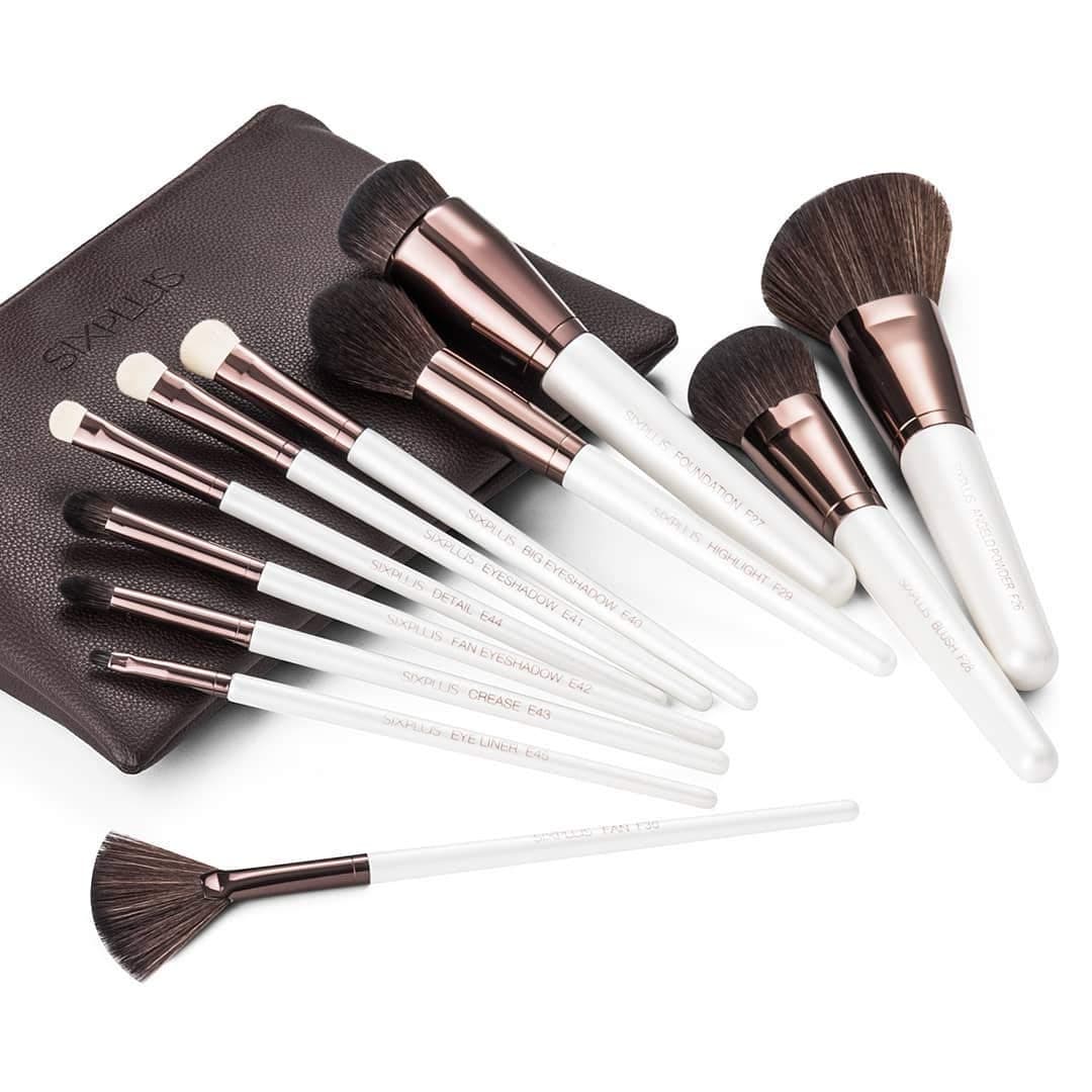 11 Pcs Pearly White Makeup Brush Set