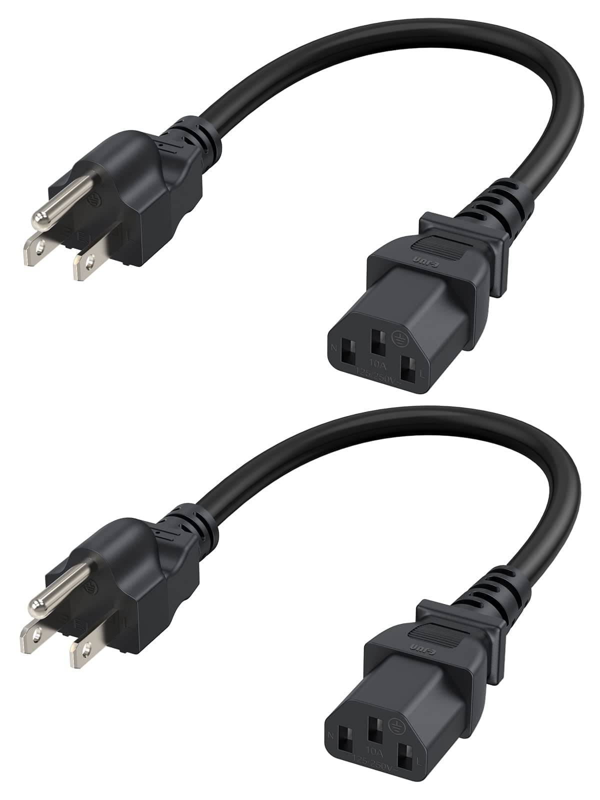CableCreation [2-Pack] 1 Feet 18 AWG Universal Power Cord for NEMA 5-15P to IEC320C13 Cable, 0.3M / Black