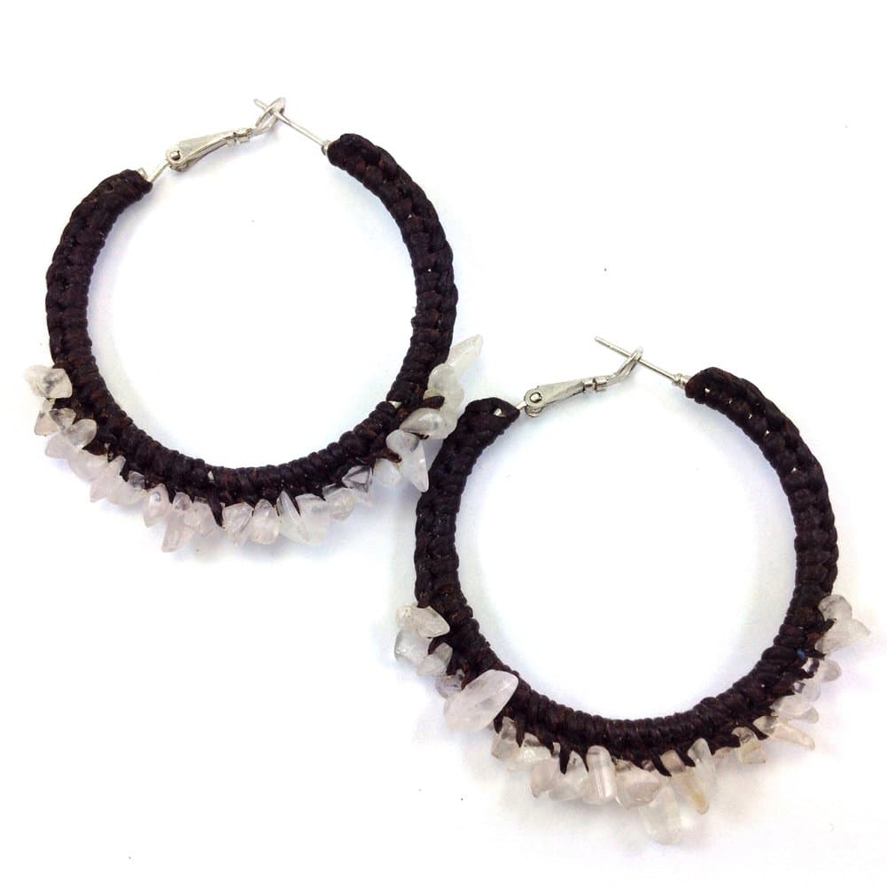 Rose Quartz with Braided Circle Earring Handmade Beaded Jewelry From Thailand