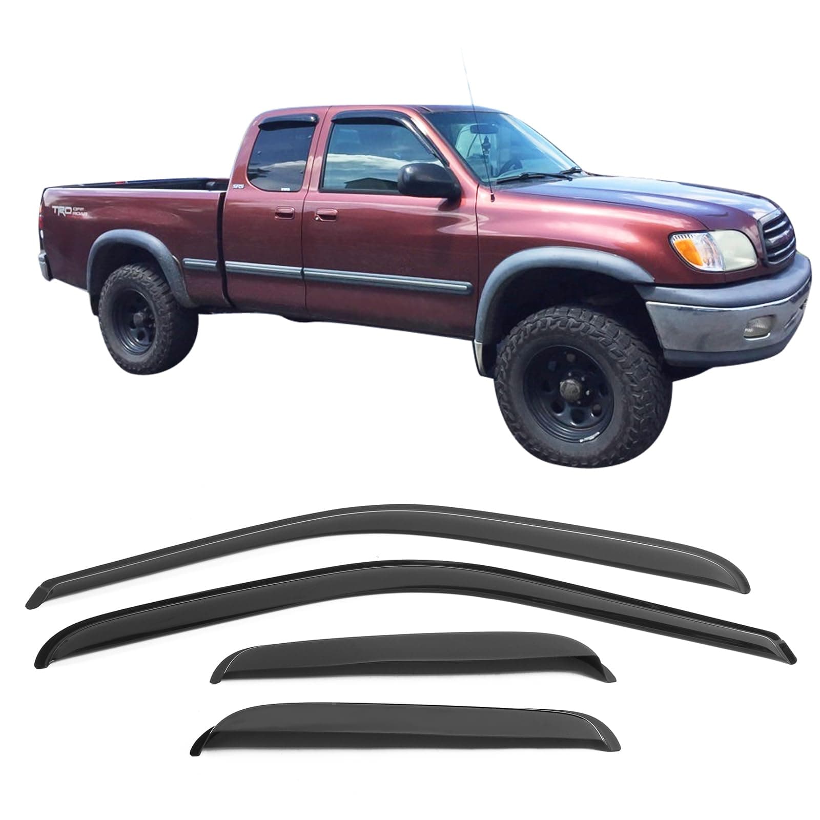 IKON MOTORSPORTS, Window Visors Compatible with 2000-2006 Toyota Tundra Extended Cab, Slim Tinted Acrylic Resistant Shield Cover Wind Sun Rain Guard, 2001 2002 2003 2004 2005