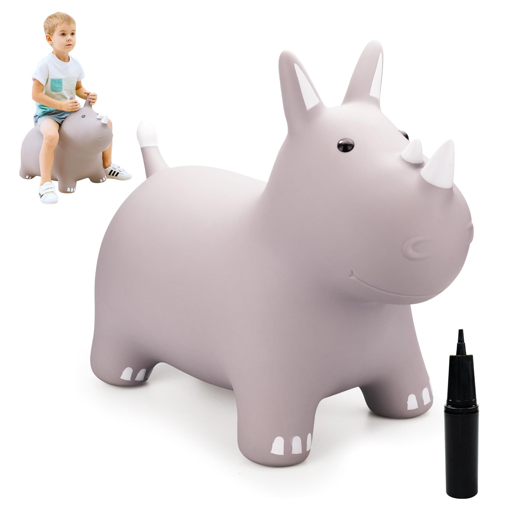 ZOOJOY Bouncy Horse Animals Hopper,Inflatable Bouncing Horse Jumping Animals for Toddlers,Ride On Hopping Toys for Girls/Boys,Great Gift W/P (Grey)