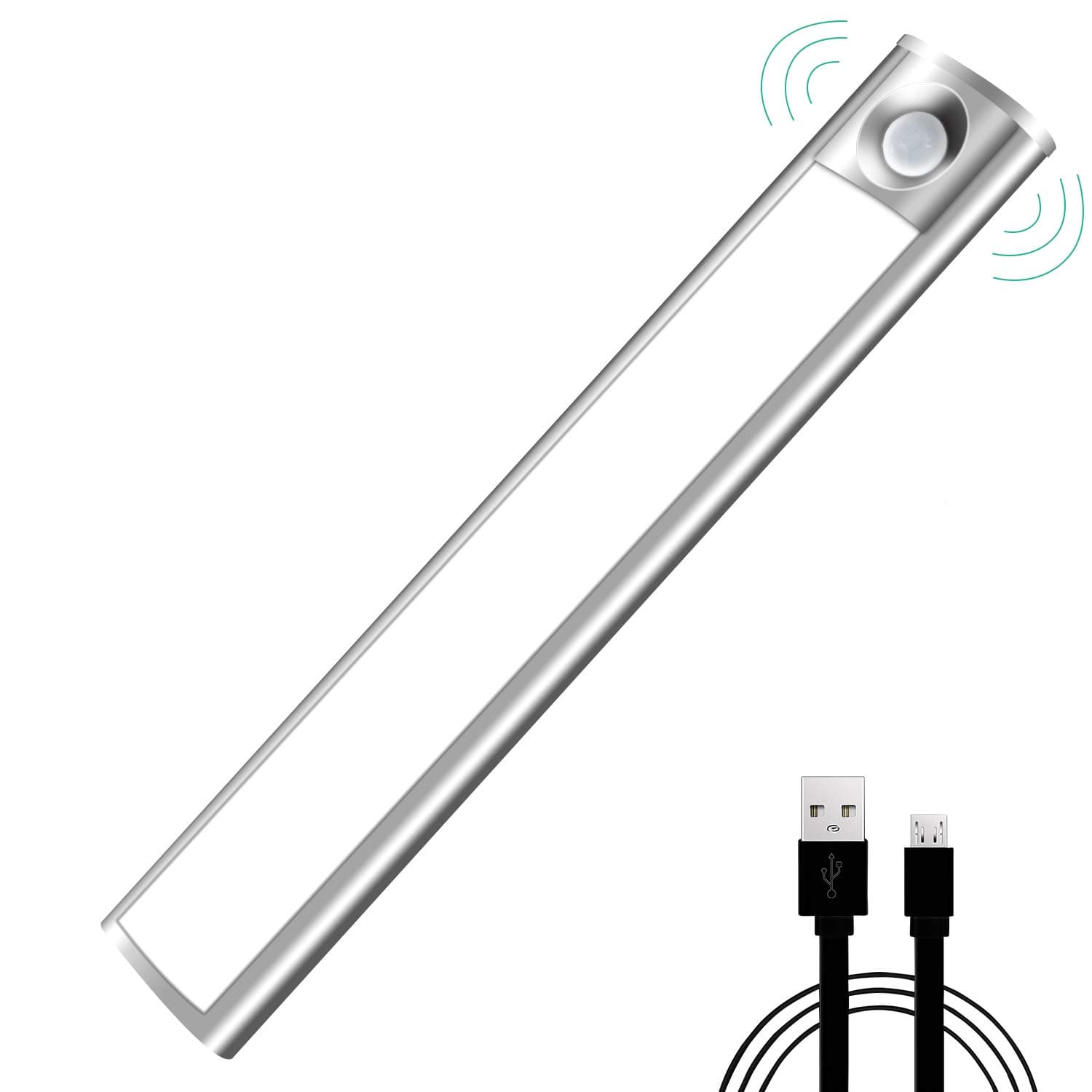 Motion Sensor Light Wireless 33-LED Build 240mm Bar USB Rechargeable Battery 3M Magnetic Tape 4 Modes Portable DIY Stick-on Anywhere Night Light Cabinet/Closet/Wardrobe/Stairs/Step Light (Pure White)