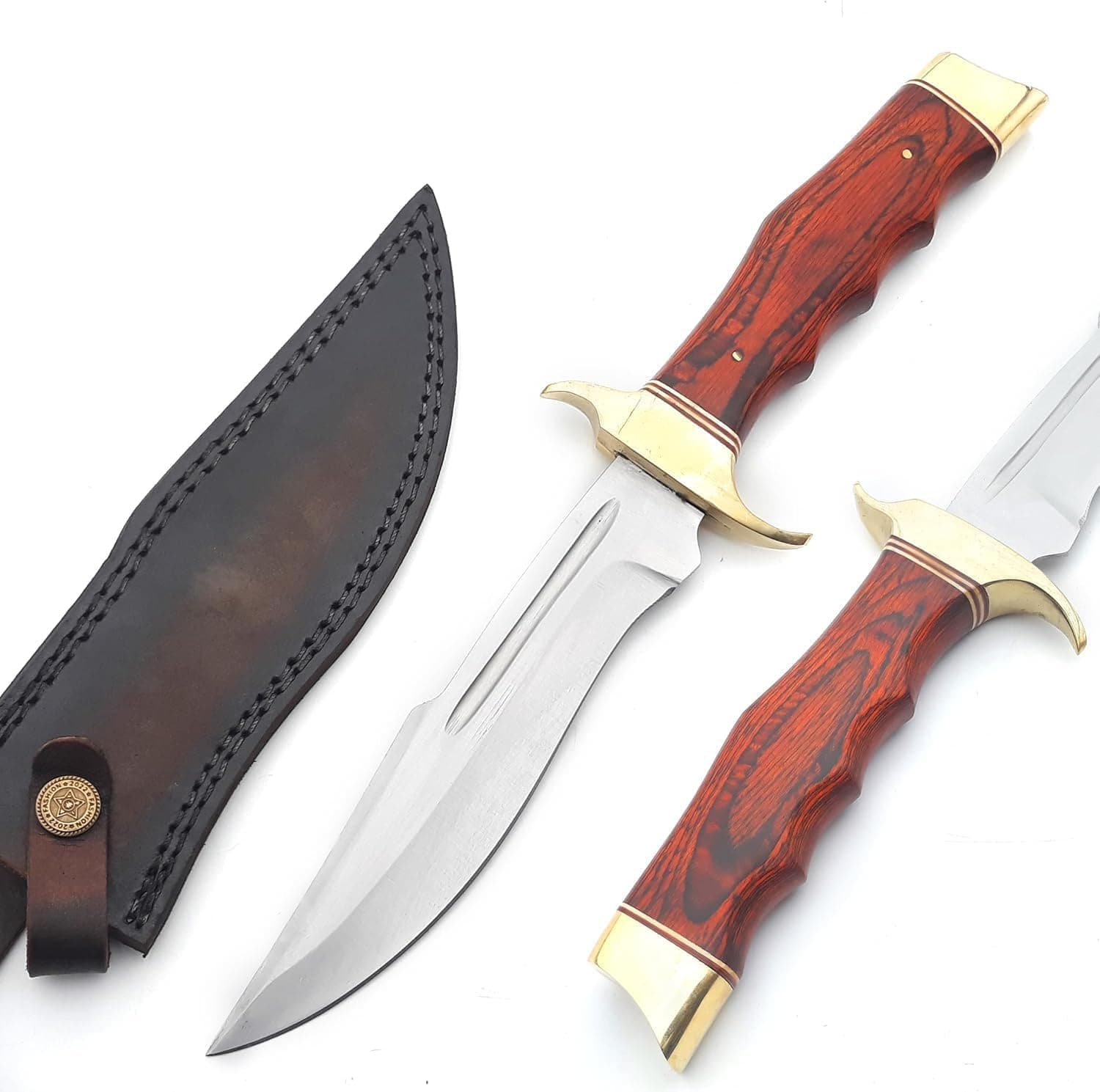 Custom Handmade Stainless Steel Fixed Blade 13.25"" Hunting Bowie Knife with Leather Sheath - Straight Edge Knife for Camping, Hiking, Survival (Stainless Steel Blade)