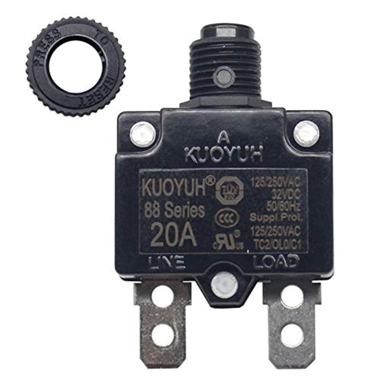 Genuine KUOYUH 20A 88 Series Circuit Breaker 125/250VAC 50/60Hz Push-to-Reset (20A)