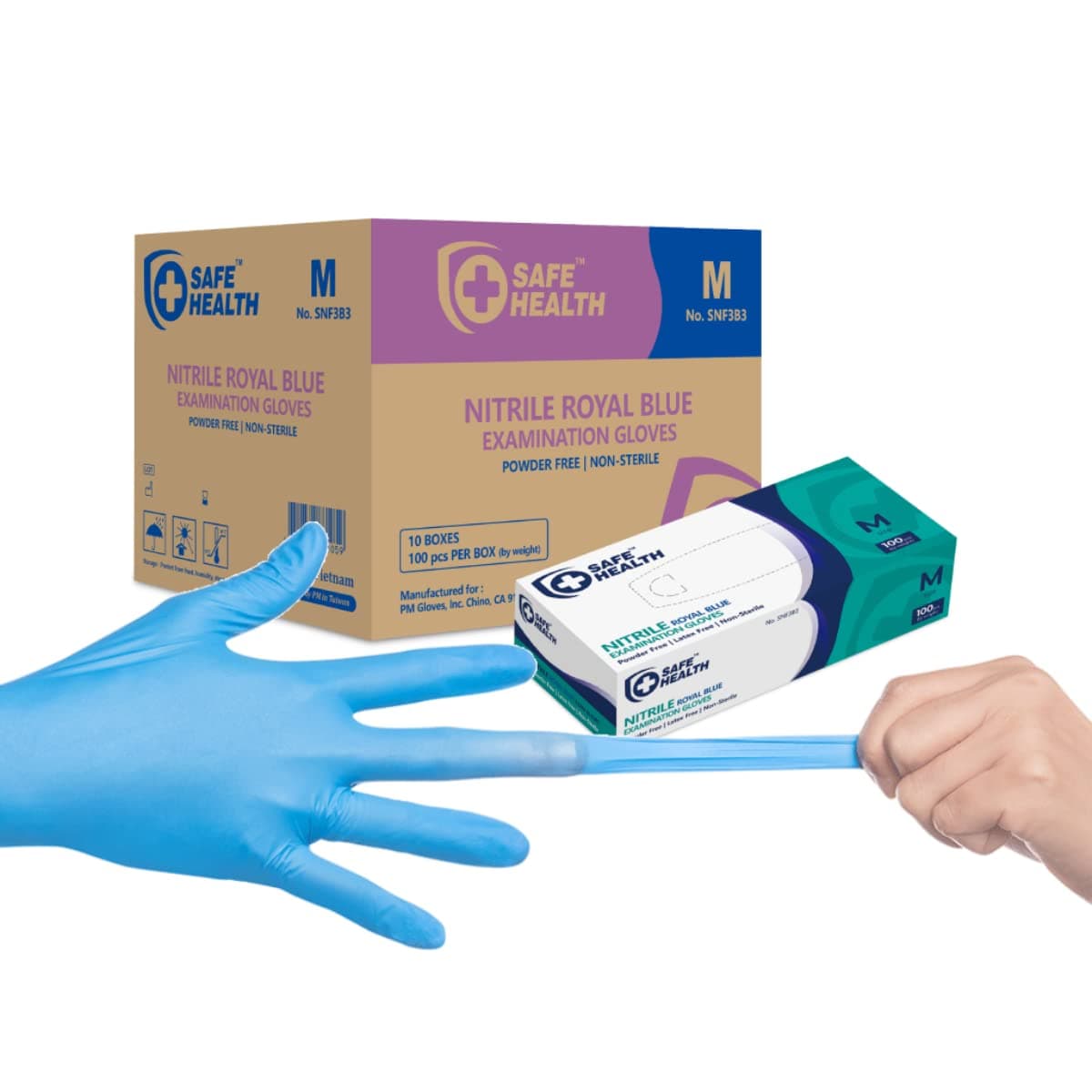 Safe Health - Blue Nitrile Exam Gloves, Case of 1000, 3.5 Mil, Medium, Powder/Latex-Free, Finger Textured, Disposable, Medical Grade, Food, Tattooed, General Use