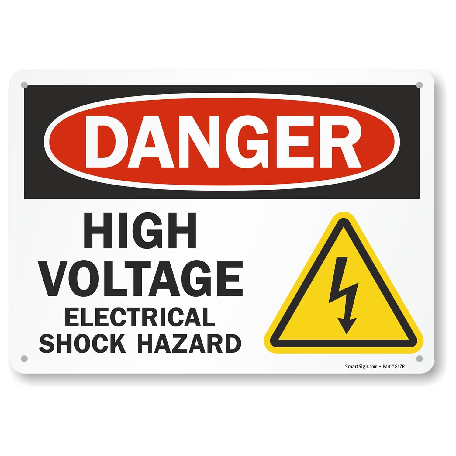 SmartSign 10 x 14 inch “Danger - High Voltage, Electrical Shock Hazard” OSHA Metal Sign, 40 mil Laminated Rustproof Aluminum, Multicolor