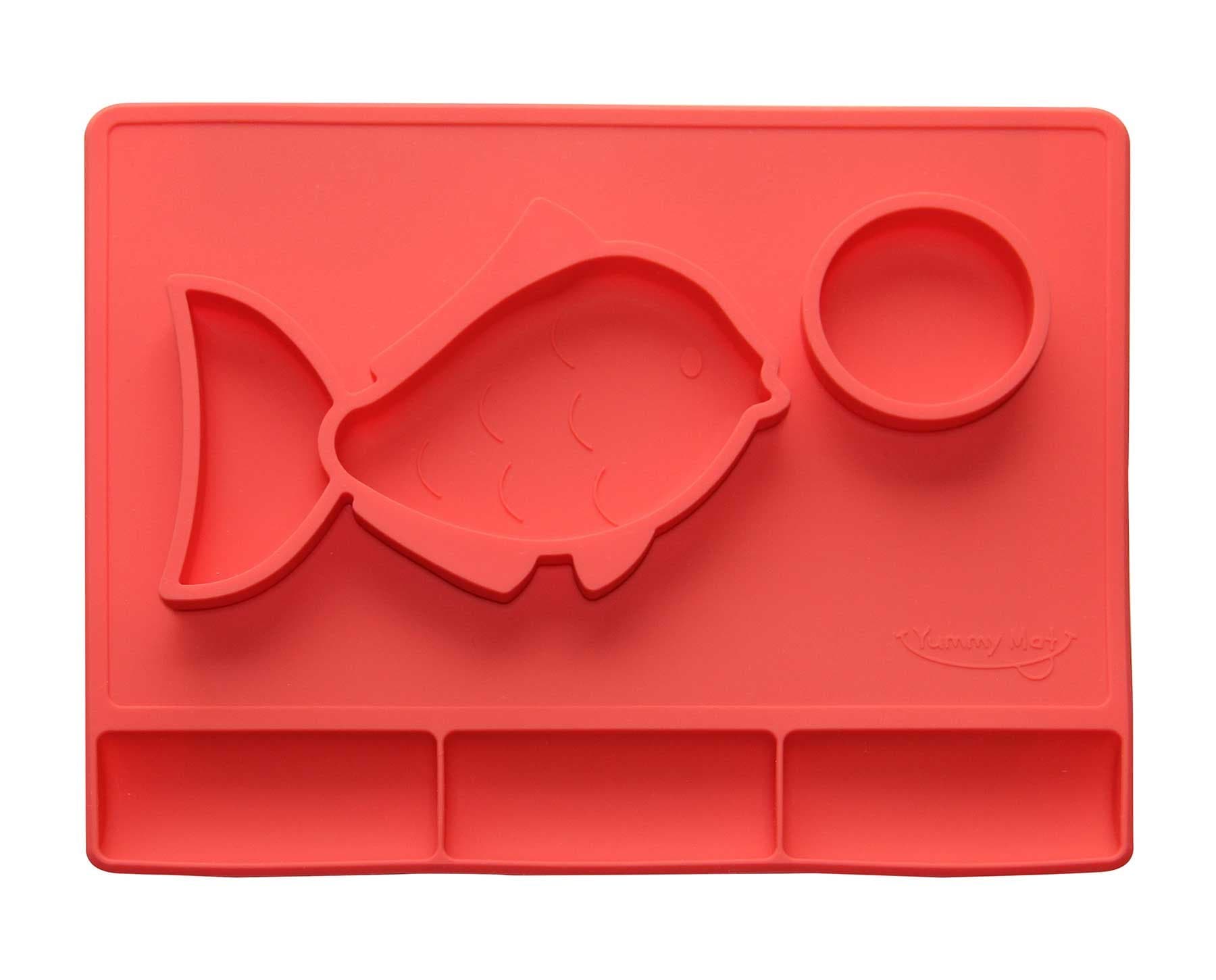 Yummy Mat - Silicone Placemat + Plate + Tray Catch Pocket Food for Baby and Toddlers (Coral)