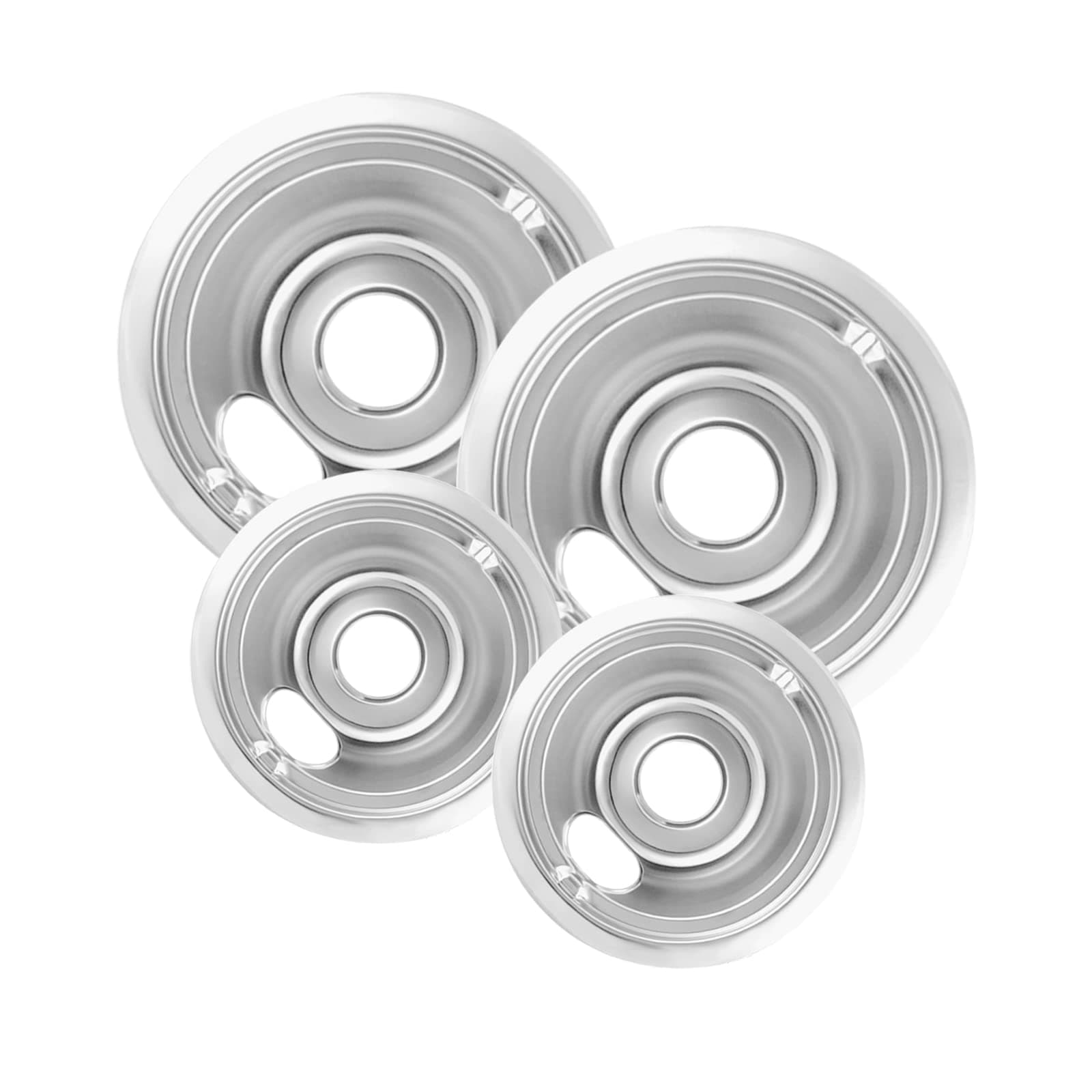 - 4-Piece Drip Pans Set - Compatible with GE Stoves - Chrome Finish Electric Stove Burner Drip Pans - 2 x 6inch, 2 x 8inch Stove Drip Pans - GE Stove Drip