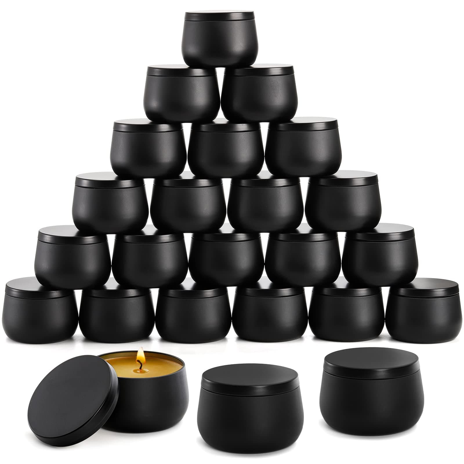 ZENFUN 24 Pack Black Candle Tins with Lids, 8.5Oz/240ML Metal Empty Candle Jars Bulk, Reusable Tinplate Candle Containers for DIY Candle Making, Arts & Crafts, Candle Storage, Party Supplies
