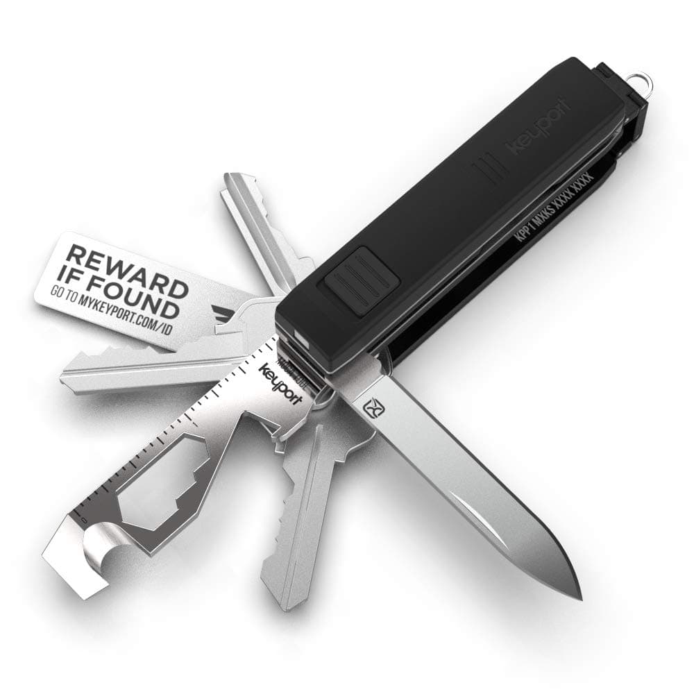 Keyport Pivot Outdoor Bundle: EDC Key Holder & Modular Swiss Army Multitool Keychain + Key Chain Pocketknife + Mini-Flashlight + MOCA 10-In-1 Key Tool + Lost & Found All-In-One (Black)