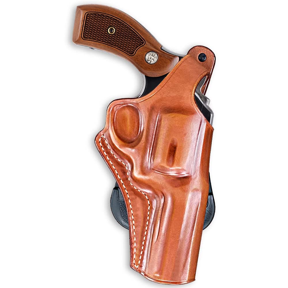 Premium Leather OWB Paddle Holster with Thumb Break, Fits S&W K-Frame Model 10 .38 Special 4" Barrel, Right Hand Draw, Brown Color #1057#