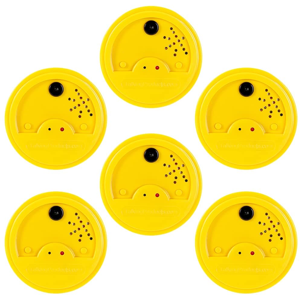 Talking Products, Voice Recordable Yellow Talking Tins, 20 Seconds Recording. Pack of 6. Ideal for Independent Living and Speaking and Listening Activities