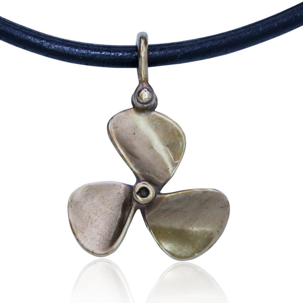 KeyLimeBay Boat Propeller Pendant Crafted in Marine Grade Bronze with 18" Black Leather Necklace
