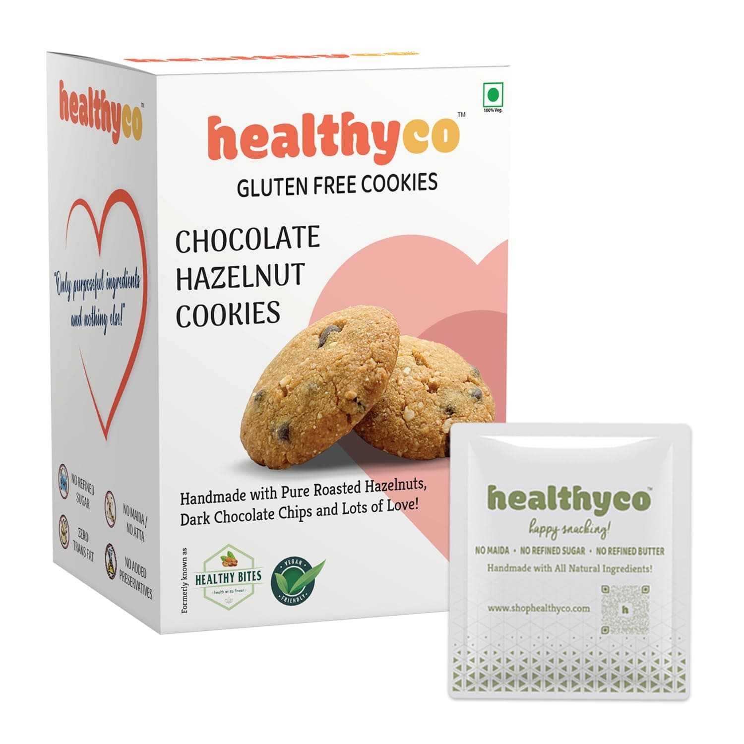 Healthyco Hazelnut Chocolate Cookies (200 g) - Made of Roasted Hazelnuts & Millets Flour Blend, Gluten Free Cookies, Vegan Cookies, No Maida, No Atta, No Preservatives, Handmade Healthy Biscuits, Healthy Snacks for Adults & Kids, Tasty Healthy Cookies