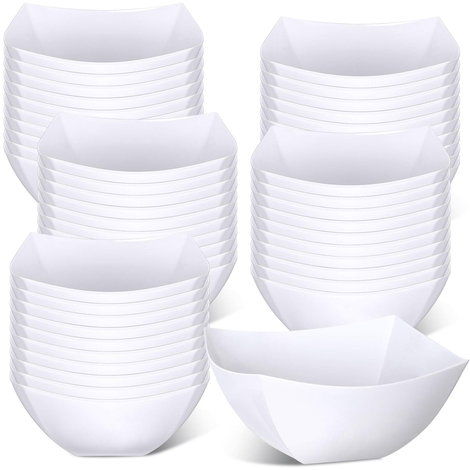 Tanlade 50 Pcs Square Plastic Serving Bowls Disposable Snack Salad Bowl Small Party Candy Bar Containers Taco Bar Serving Dishes for Buffet Chips Fruit(White,8 oz)