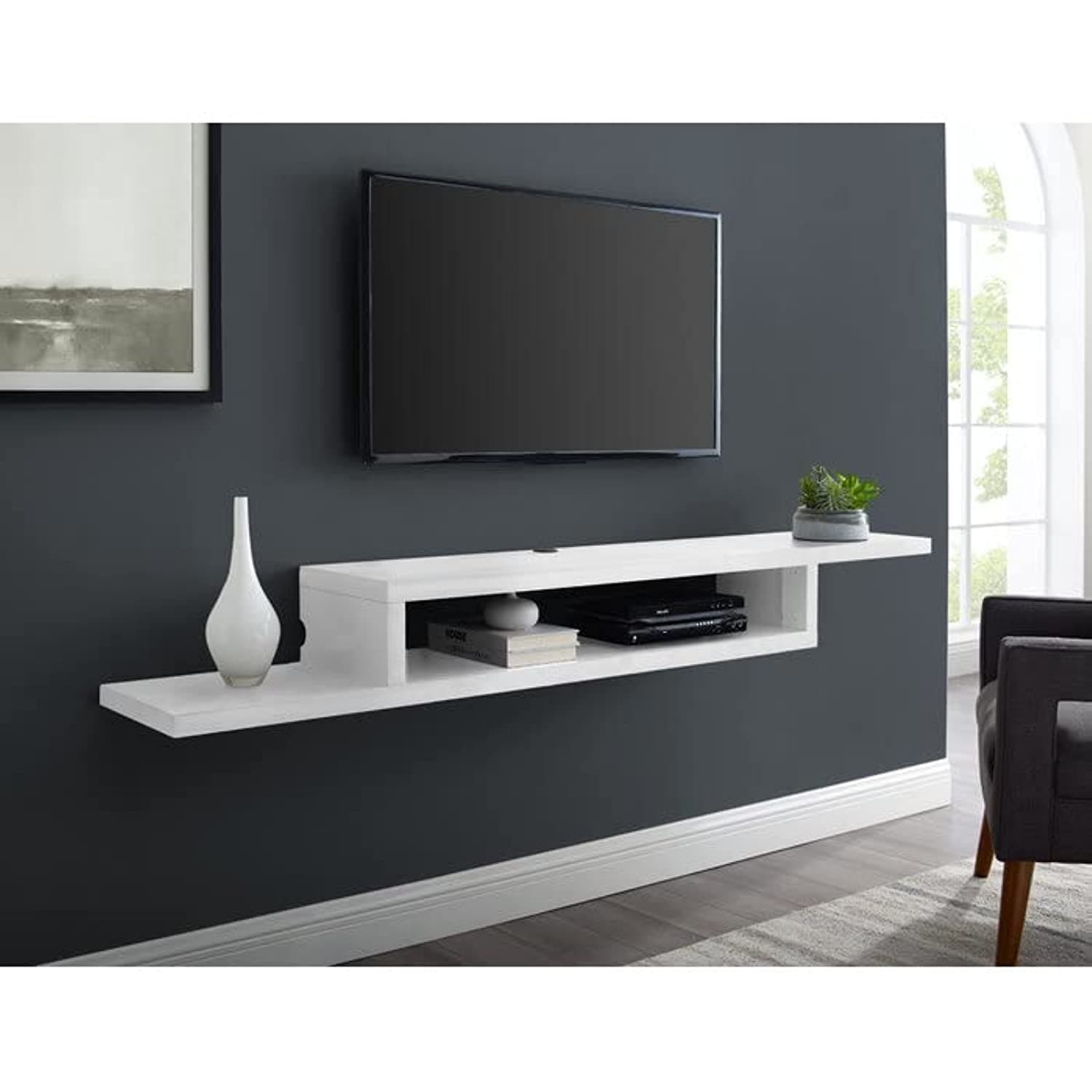 Zed Wall Mounted TV Cabinet Console (110x24x15cm, White)
