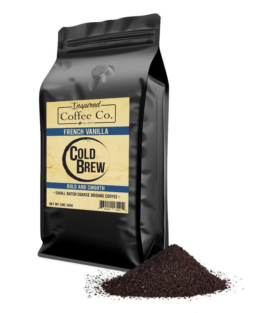 French Vanilla - Flavored Cold Brew Coffee Grounds for Coarse Grind for French Presses - Inspired Coffee Co. Local Coarse Ground Coffee for Cold Brew - Resealable Bag 12 oz