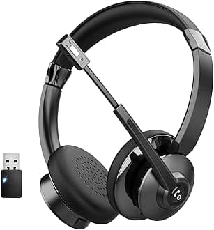 Wireless Headset，Bluetooth Headset with Microphone Noise Cancellation Wireless Headphones with USB Dongle Connection and Microphone Mute for PC/Laptop/Smartphone/Teams/Home
