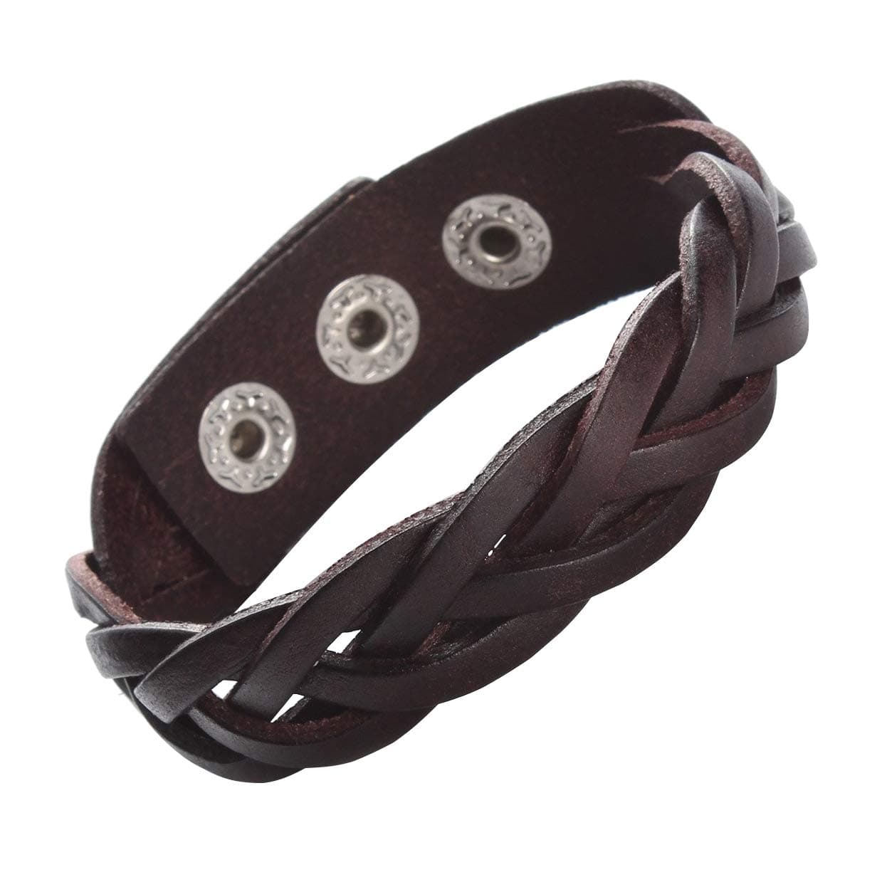 Genuine Leather Bracelet Braided Sporty Wide Wristband Punk Jewelry for Men Women