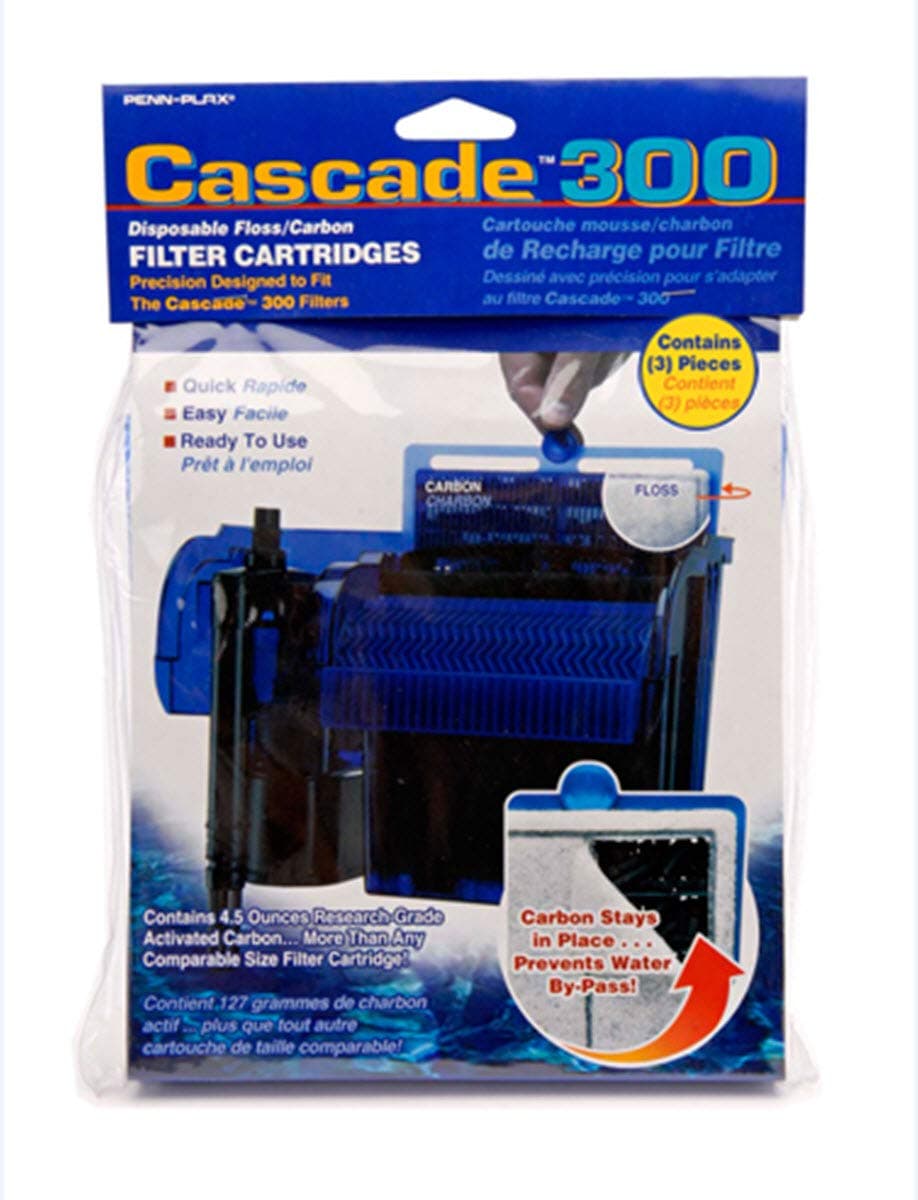 Penn Plax Cascade 300 GPH Hang On Aquarium Filter Cartridges with Activated Carbon, 3 Pack